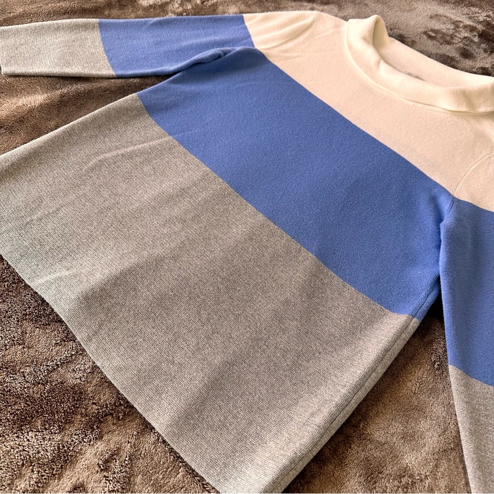 Talbots Blue and Gray Color-Block Cowl & Turtlenecks Sweater